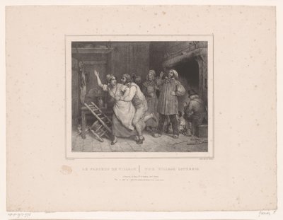 Mand forsøger at kramme kvinde i kro Le farceur de village / The village lotherio (titel på objektet) Tolv repræsentationer af forskellige figurer (serietitel) Album de douze sujets (...) (serietitel) af François Grenier