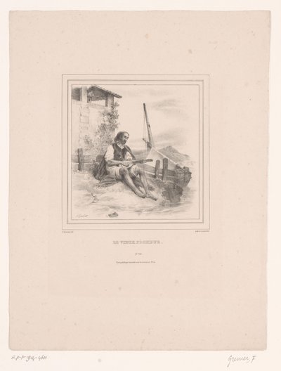 Gammel fisker med lut på vandet Le vieux pêcheur (titel på objekt) af François Grenier