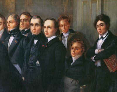 Foredrag i foyeren til Comedie Francaise, 26. maj 1828 (detaljer) af François Joseph Heim