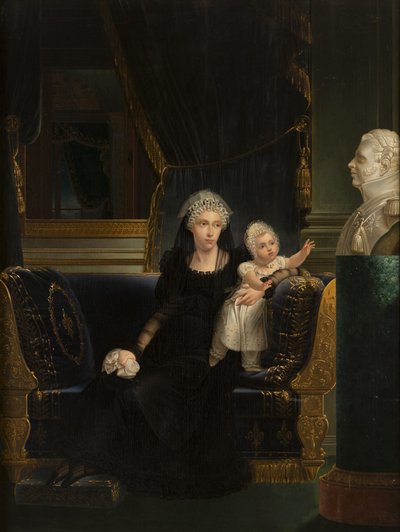 Portræt af prinsesse Caroline af Napoli og Sicilien (1798-1870), hertuginde af Berry, enke efter Charles Ferdinand, hertug af Berry, med sin datter Louise Marie Thérèse d