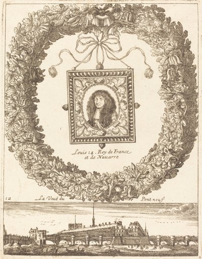 Udsigten over Pont Neuf; Ludvig XIV konge af Frankrig og Navarra af François Le Febvre