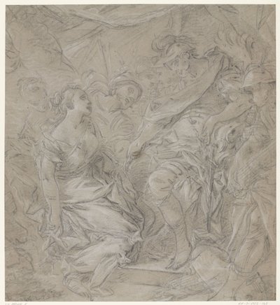 Ung kvinde knæler foran en general i hans telt (Scipio?) af François Le Moine (manner of)