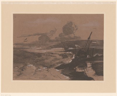 Strandede skibsvrag efter en storm Landskabsstudier (serietitel) Studier af landskaber (serietitel) af François Louis Français (attributed to)