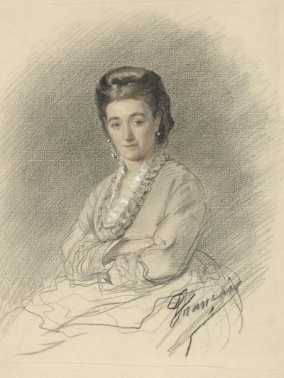 Siddende dame med armene foldet af François Louis Français (signed by artist)