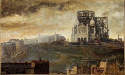Butte Montmartre med Sacré-Coeur under opførelse, ca. 1890 (olie på lærred) af François Marius Borrel