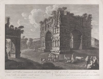 Udsigt over Janusbuen, med hyrder og geder i forgrunden, 1795-1800., 1795-1800. af François Morel
