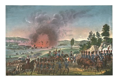 Franskmændenes tilbagetog efter slaget ved Leipzig, 19. oktober 1813, c1850 af François Pigeot