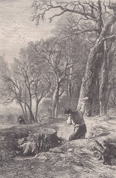 Vinterscene: stubtrækkeren, fra Magasin Pittoresque, ca. 1852. af François Rouget