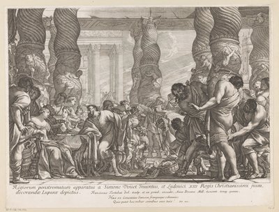Samson føres til en søjle i Dagans tempel af François Tortebat