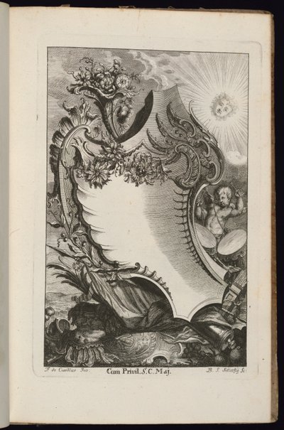 Patron med overflødighedshorn og sol, bog med uregelmæssige patroner af François de Cuvilliés the Elder