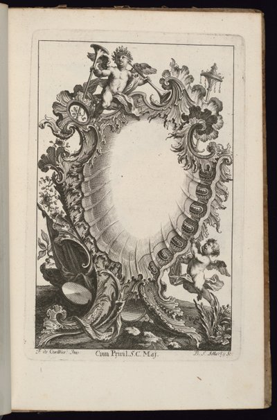 Patron med Putto-holdende trompeter, bog med uregelmæssige patroner af François de Cuvilliés the Elder