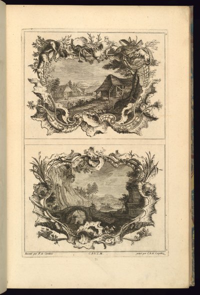 Design til to kartoucher af François de Cuvilliés the Elder