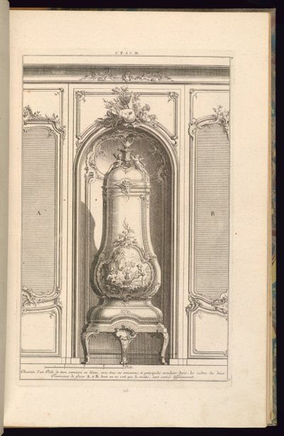 Tegning af en glaseret jordovn i hvid ... anderledes af François de Cuvilliés the Elder