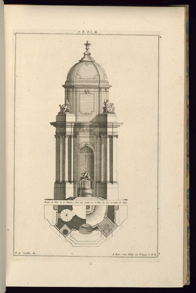 Højde og plan for et offentligt springvand af François de Cuvilliés the Elder