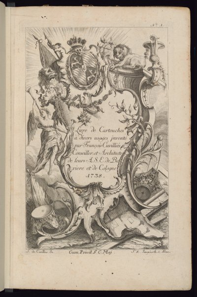 Titelblad, bog med patroner til forskellig brug af François de Cuvilliés the Elder