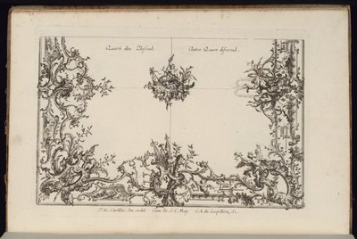 Two Quarters of a Ceiling, New Book of irregular Ceilings af François de Cuvilliés the Elder