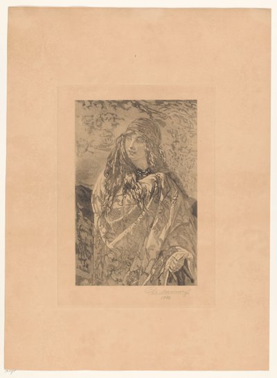 Ung kvinde med blomstret sjal af François de Meersman (signed by artist)