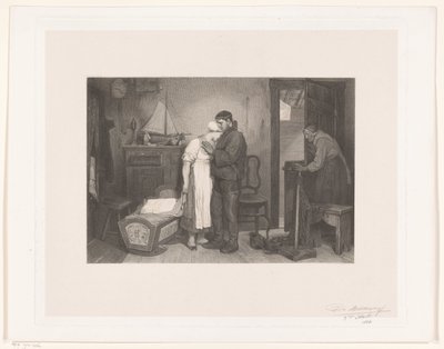 Visser Interiør med et sørgende ægtepar ved en tom krybbe af François de Meersman (signed by artist)