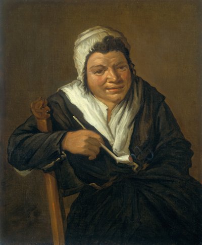 En kvinde, der ryger en pibe (olie på lærred) af Frans (Follower of) Hals