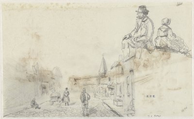 Skitser af en gade og to siddende personer af Frans Arnold Breuhaus de Groot