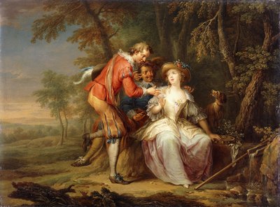 Amorøse allegoriske scener i skovklædte landskaber, af Frans Christoph Janneck