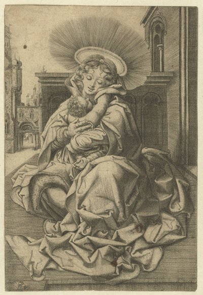 Madonna og barn i en domstol af Frans Crabbe van Espleghem