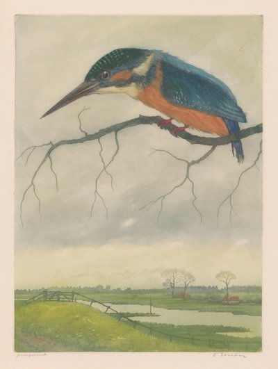 Isfugl på en gren i et englandskab af Frans Everbag (signed by artist)