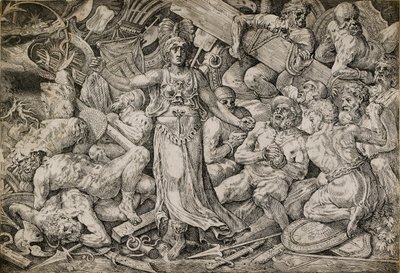 Victoria omgivet af fanger og trofæer, 1552. af Frans Floris