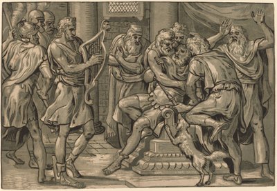 David spiller på harpen før Saul af Frans Floris I