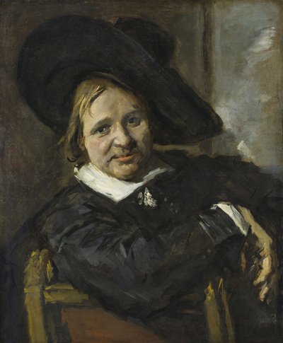 Portræt af en mand, der sidder og bærer en blød hat af Frans Hals
