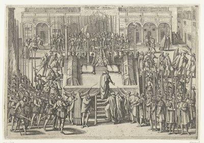 Stilladset efter halshugningen af ​​Egmond og Horne, 1568 af Frans Hogenberg (attributed to)