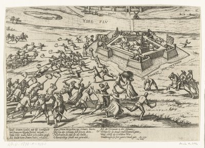 Indtog skansen ved Zutphen, 1591 Serie 10: Hollandske og udenlandske begivenheder, 1587-1612 (serietitel) af Frans Hogenberg (workshop of)