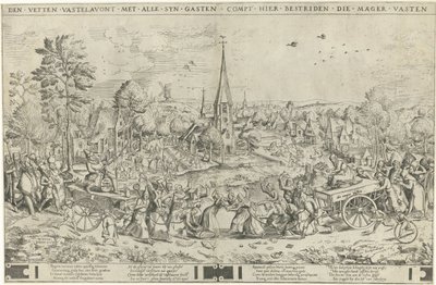 Kampen mellem karneval og faste Den fat Vastelavon med alle syn gæster compt hier bestriden die meager Vasten (titel på objekt) af Frans Hogenberg