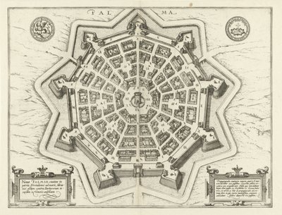 Kort over Palmanova Palma (titel på objekt) af Frans Hogenberg