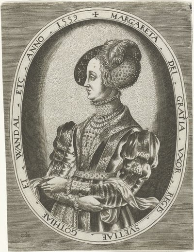 Portræt af dronning Margaretha Leijonhufvud af Sverige Portrætter af konger, dronninger, prinser og prinsesser (serietitel) af Frans Huys
