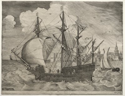 Sejlfartøjer: Bevæbnet fire-skibsfører ud på havet, 1561-65. af Frans Huys