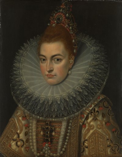Portræt af ærkehertuginde Isabella Clara Eugenia (1566-1633, Infanta af Spanien, ca. 1600 (olie på kobber) af Frans II (studio of) Pourbus