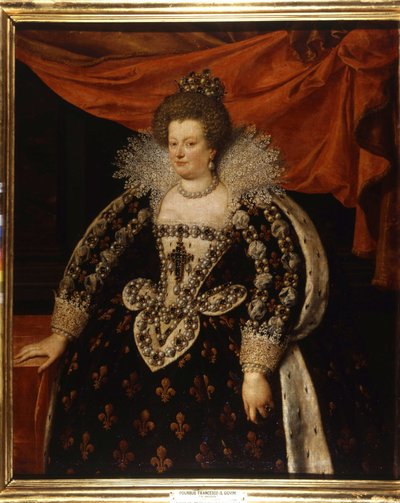 Portræt af Maria af Medici (1573 - 1642), hustru til Henrik IV og mor til Ludvig XIII. Maleri af Frans Pourbus Le Jeune (Francois (Franz) Porbus af Frans II Pourbus