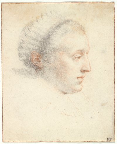 Profilportræt af en dame (sort og rød kridt med gouache på papir) af Frans II Pourbus