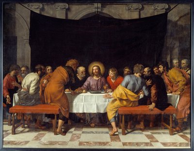 Cene Kristus omgiver apostle. Maleri af Frans Pourbus Le Jeune (Francois (Franz) Porbus af Frans II Pourbus