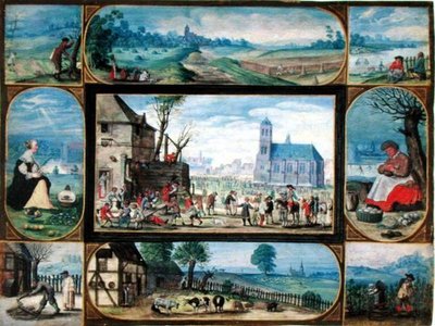 Sammensat af ti allegoriske scener af livet i byen og landet (gouache med strejf af guld på vellum) af Frans II the Younger Francken