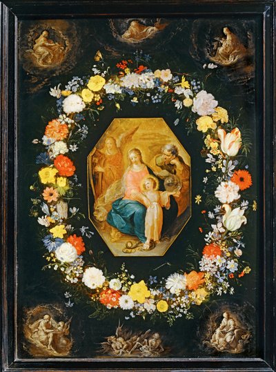 Den hellige familie omgivet af en blomsterkrans ... af Frans II the Younger Francken