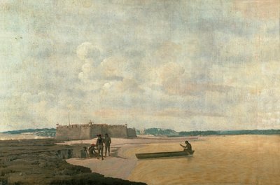 Det gamle portugisiske fort med de tre magikere ved Rio Grande, Brasilien ... af Frans Jansz Post