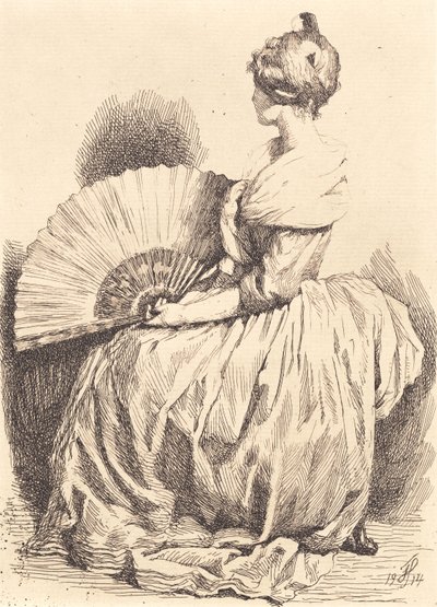 Siddende dame med vifte af Frans Schwartz