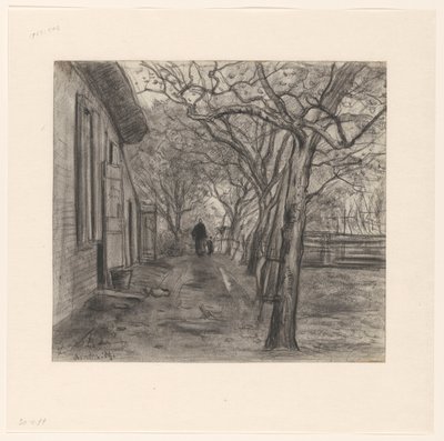 Gård med træer, kvinde og barn af Frans Alexander Evert Lodewijk Smissaert
