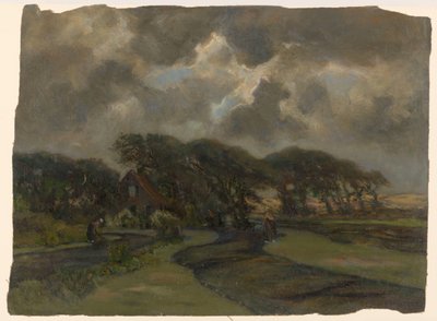 Hus ved kanten af ​​et træ og kvinder med fiskenet af Frans Alexander Evert Lodewijk Smissaert