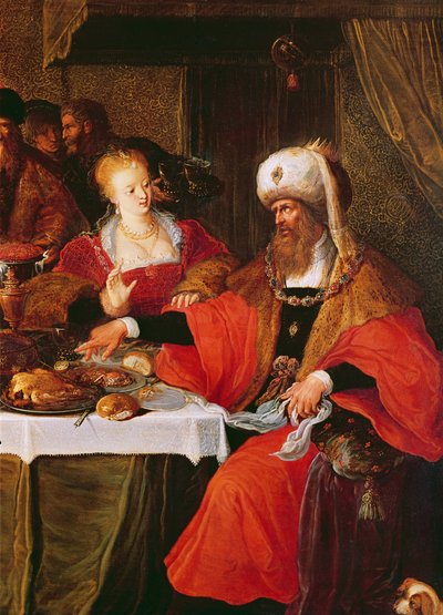Herodes og Herodias ved Herodes fest (detaljer fra 222483) af Frans the Elder Francken