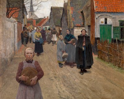 Uddelingen af brød i landsbyen af Frans Van Leemputten
