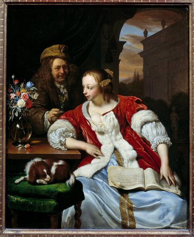 Den afbrudte sang Portrætter af kunstneren og hans kone. Maleri af Franz van Mieris dit le Vieux (1635-1681) af Frans van Mieris