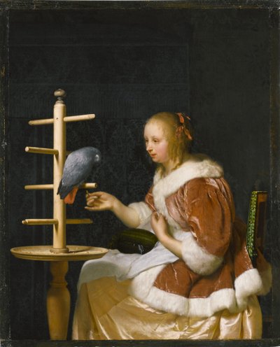 Ung kvinde, der fodrer en papegøje, 1663. af Frans van Mieris the Elder